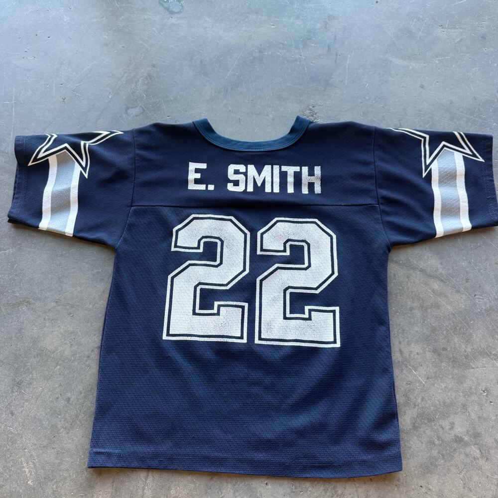 Vintage Y2k Emmitt Smith Dallas Cowboys Nfl Football Navy Logo 7 Youth Jersey M